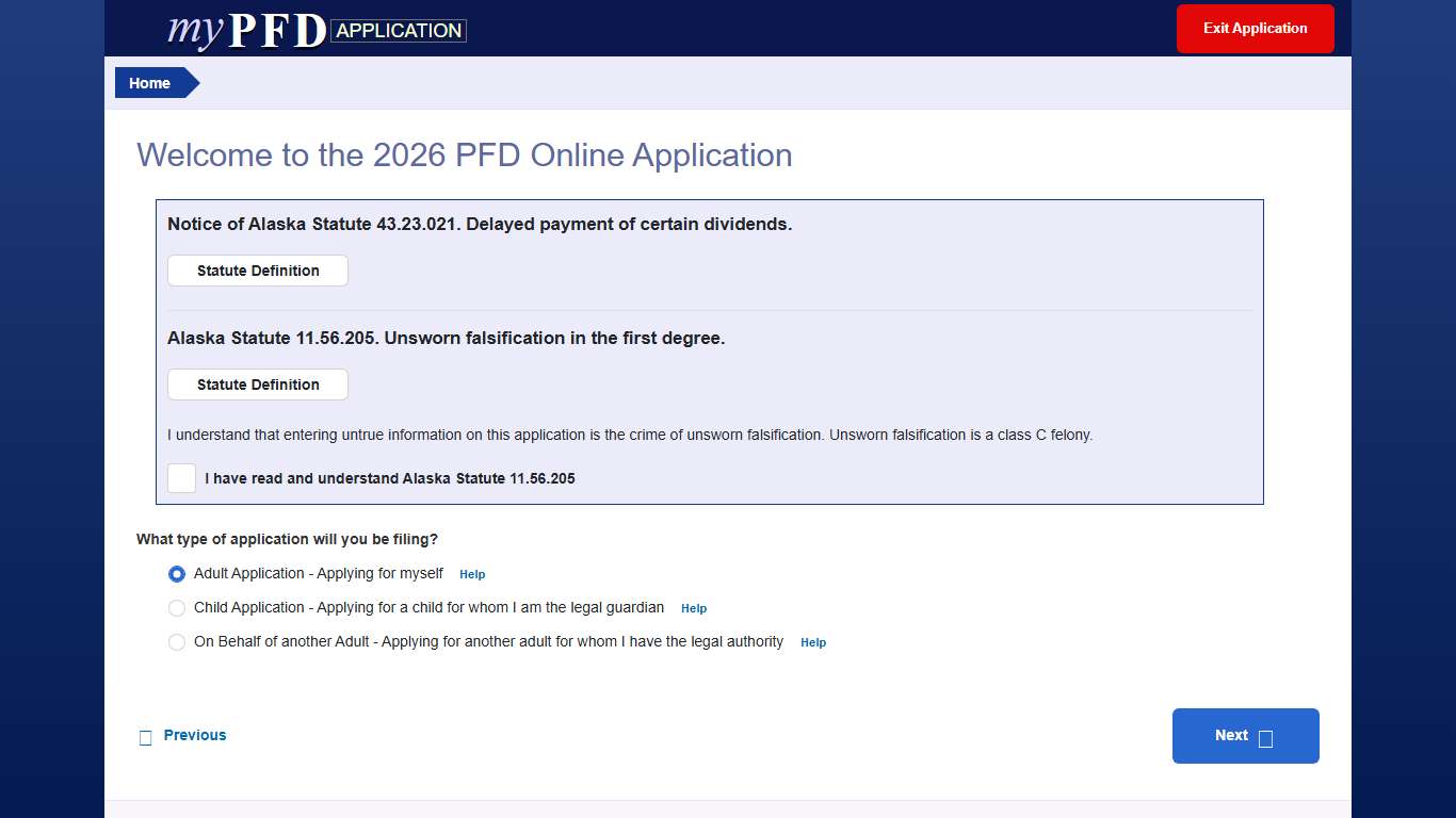 Welcome to the 2026 PFD Online Application